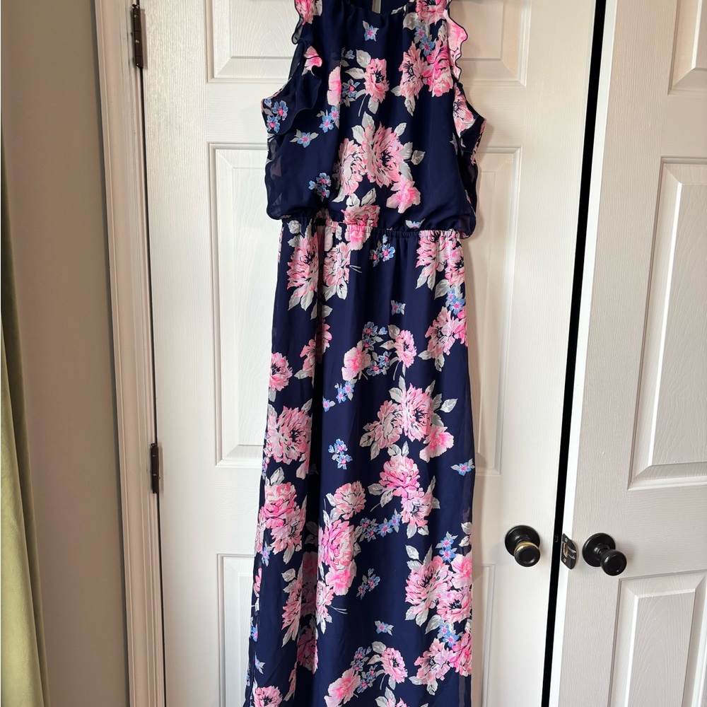 Old Navy Navy Blue Floral Halter Top Maxi Dress